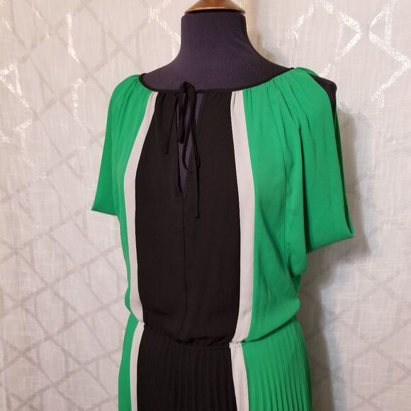BCBGMaxazria Dress Womrns Small Green Black Chiffon Color Block - Picture 4 of 10